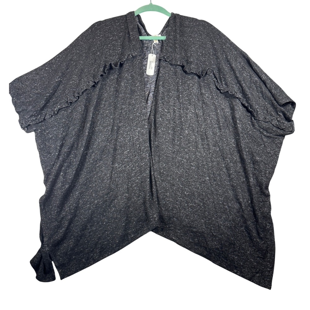 Charming Charlie Black Ruffle Open Front Knit Cardigan Poncho Cape‎ Medium